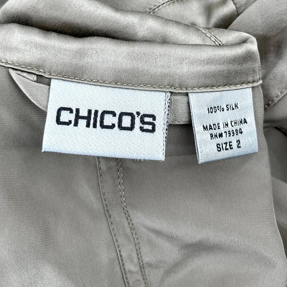Chico’s Beige Silk Double Breasted Jacket Chico's Size 2 US Size Large EUC - Picture 2 of 5